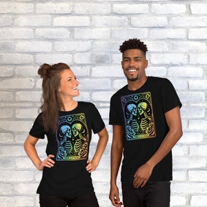 The Lovers tarotkaart-T-shirt met skelet, Pride, LGBTQ+, S-5XL