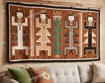 Alfombra Navajo de lana tejida a mano de 1,2 x 2,1 m (4 x 7 pies), alfombra Yei Bi Chei, tapiz tribal, alfombra para decoración de pared, alfombra para decoración del hogar, alfombra de lana, hecha a medida.