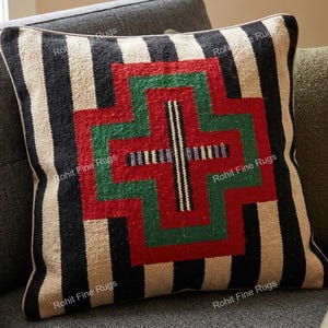 20"x20" Handgeweven wollen Navajo-tapijt kussenhoezen met zuidwestelijk patroon, in inheemse Amerikaanse stijl, Mexicaans tapijt, Valentijnscadeau (paar)