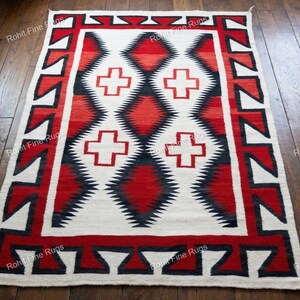Tapete Navajo de lã tecido à mão, 6x9, padrão do sudoeste americano, estilo nativo americano, decoração mexicana, tapete para casa ou fazenda, tapete ideal para inauguração de casa.