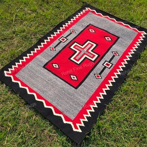 4 x 6 ft handgeweven wollen Navajo-tapijt met zuidwestelijk patroon, in inheemse Amerikaanse stijl, geschikt als woondecoratie, Marokkaans tapijt voor een housewarming, wandkleed