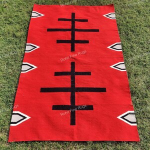 Tapete Navajo de lã vermelha, tecido à mão, 1,5 x 2,4 m, padrão do sudoeste americano, estilo nativo americano, com desenho de joaninha, para decoração de casa, ideal para inauguração de imóvel, estilo marroquino.