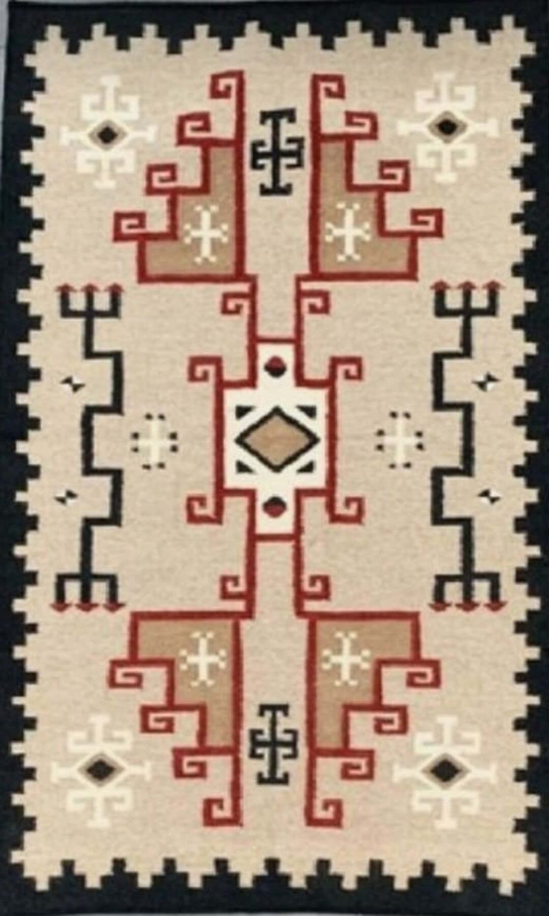 Handwoven Navajo Kilim Wool Dhurrie , Geometric Patterned , Western