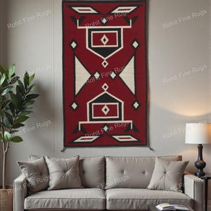 Handgeweven wollen Navajo-tapijt met zuidwestelijk patroon, in inheemse Amerikaanse stijl, Two Grey Hills-tapijt, woondecoratie, Zapotec-tapijt, Mexicaans decor voor een housewarming.