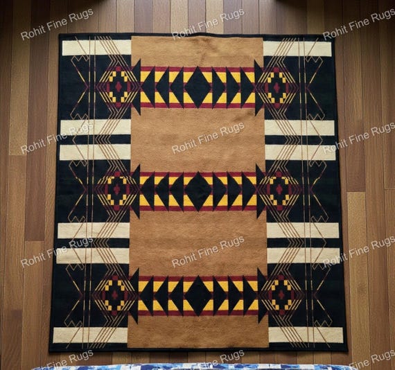 8x8 Ft Handwoven Wool Navajo Rug Southwestern Pattern Native