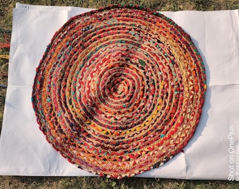 Alfombra circular de yute de cáñamo tejida a mano de 3 x 3 pies / Alfombra trenzada de yute, Alfombra de yute estilo boho / Alfombra decorativa estilo boho / Alfombra circular de yute ecológica / Envío gratis