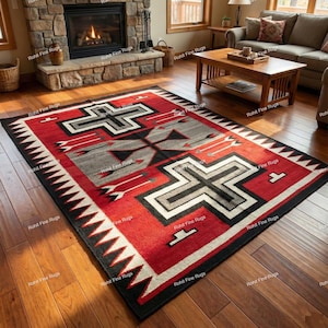 8x10 Handwoven Wool Navajo Rug Southwestern Pattern Native American Style Two Gray Hills Mexican Rug , Cabin , Lobby or Farmhouse Decor Rug