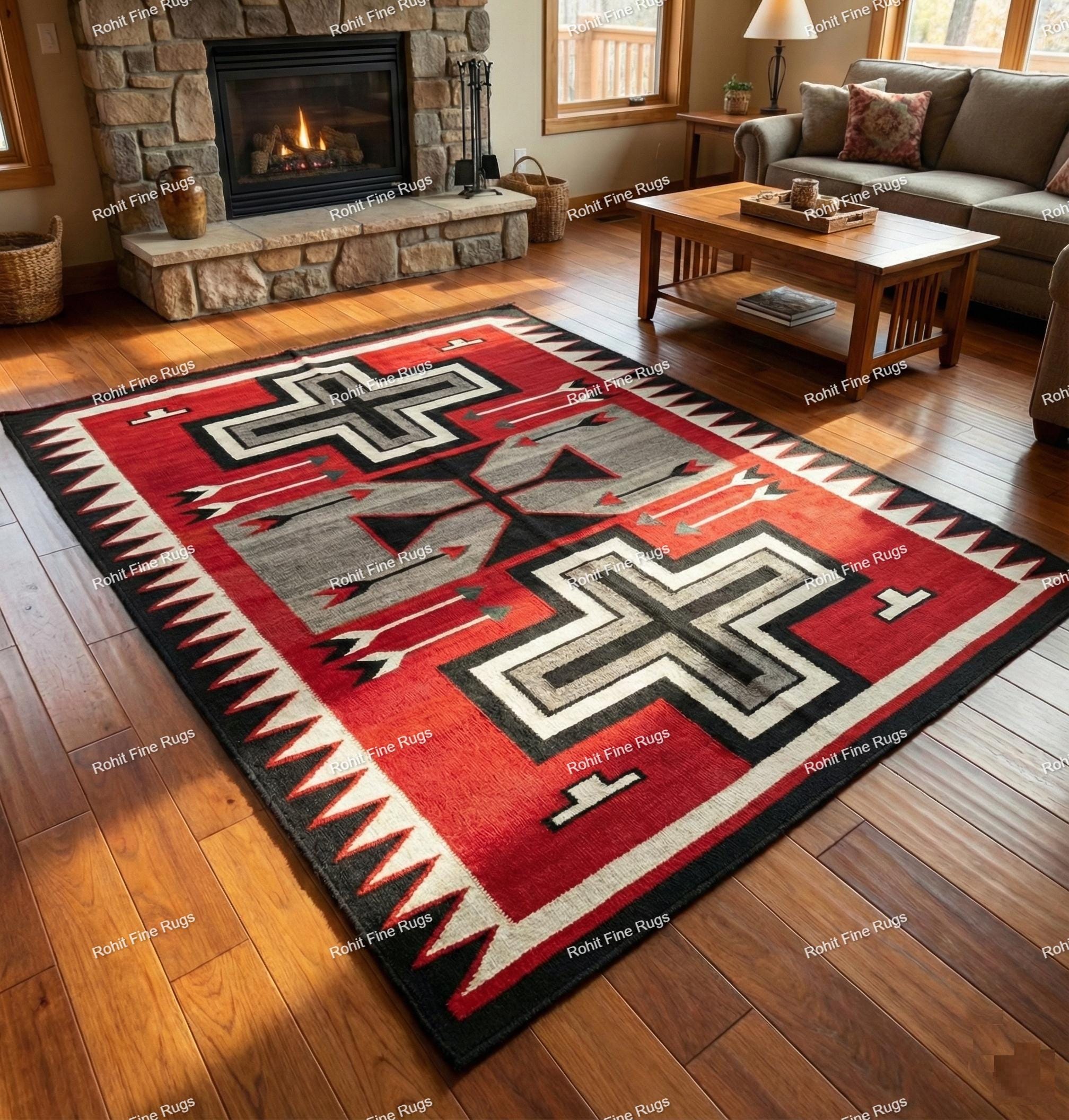 8x10 Handwoven Wool Navajo Rug Southwestern Pattern Native American ...