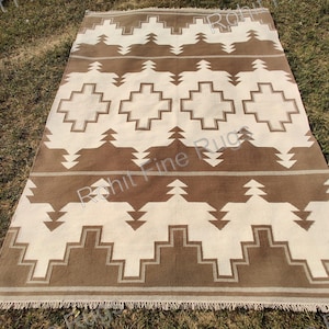 Handgeweven wollen Navajo-tapijt van 3 x 4,2 meter met zuidwestelijk patroon in inheemse Amerikaanse stijl, ideaal als woondecoratie, housewarming-tapijt, Mexicaans tapijt of Valentijnscadeau.