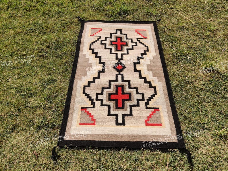 6x9 Ft Handwoven Wool Navajo Rug Southwestern Pattern Native American Style Two Grey Hills Mexican Rug , Hall or Bedroom Decor Zapotec Rug image 13