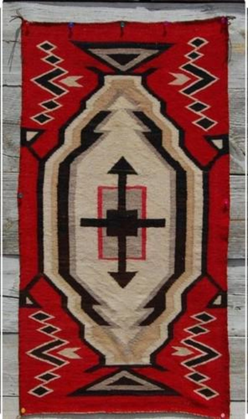 6x9 Ft Handwoven Red Wool Navajo Rug Southwestern Pattern Native ...