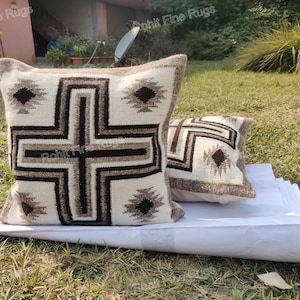 18"x18" Pair Handwoven wool Navajo rug Pillow cover Southwestern Pattern Native American Style Mexican Rug Cushion cover , Sofa or Bed Decor