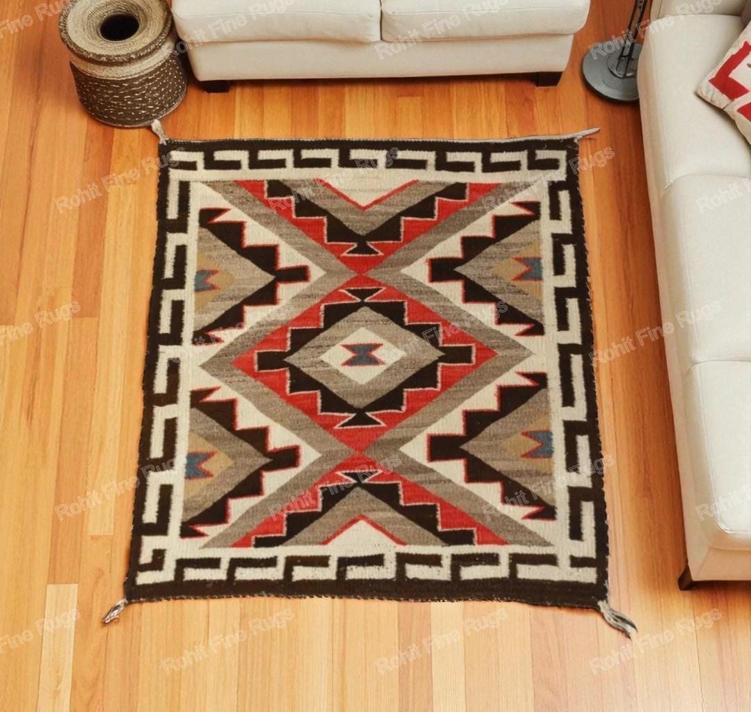 8x8 Ft Handwoven Wool Navajo Rug Southwestern Pattern Native American ...