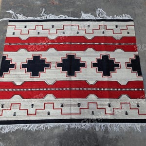 8x6 Handwoven Kilim Wool Navajo Rug Southwestern Pattern Wall Hanging Mexican Rug Housewarming Home Decor Custom Area wool rug Free Shipping