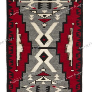 6x9 Ft Handwoven Wool Navajo Rug Southwestern pattern Native Trible Style Two Gray Hills Rug Home Decor Rug Housewarming Persian Kilim Rug