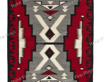 Alfombra Navajo de lana tejida a mano de 6 x 9 pies, diseño del suroeste, estilo tribal nativo, alfombra Two Gray Hills, decoración para el hogar, alfombra mexicana, alfombra zapoteca para inauguración de casa.