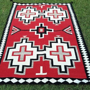 5x8 Ft Handwoven Red Wool Navajo Rug Southwestern Pattern Modern Design Mexican Rug Native Tribe Area Rug Housewarming Rug Personalize Gift