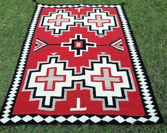 5x8 Ft Handwoven Red Wool Navajo Rug Southwestern Pattern Modern Design Mexican Rug Native Tribe Area Rug Housewarming Rug Personalize Gift