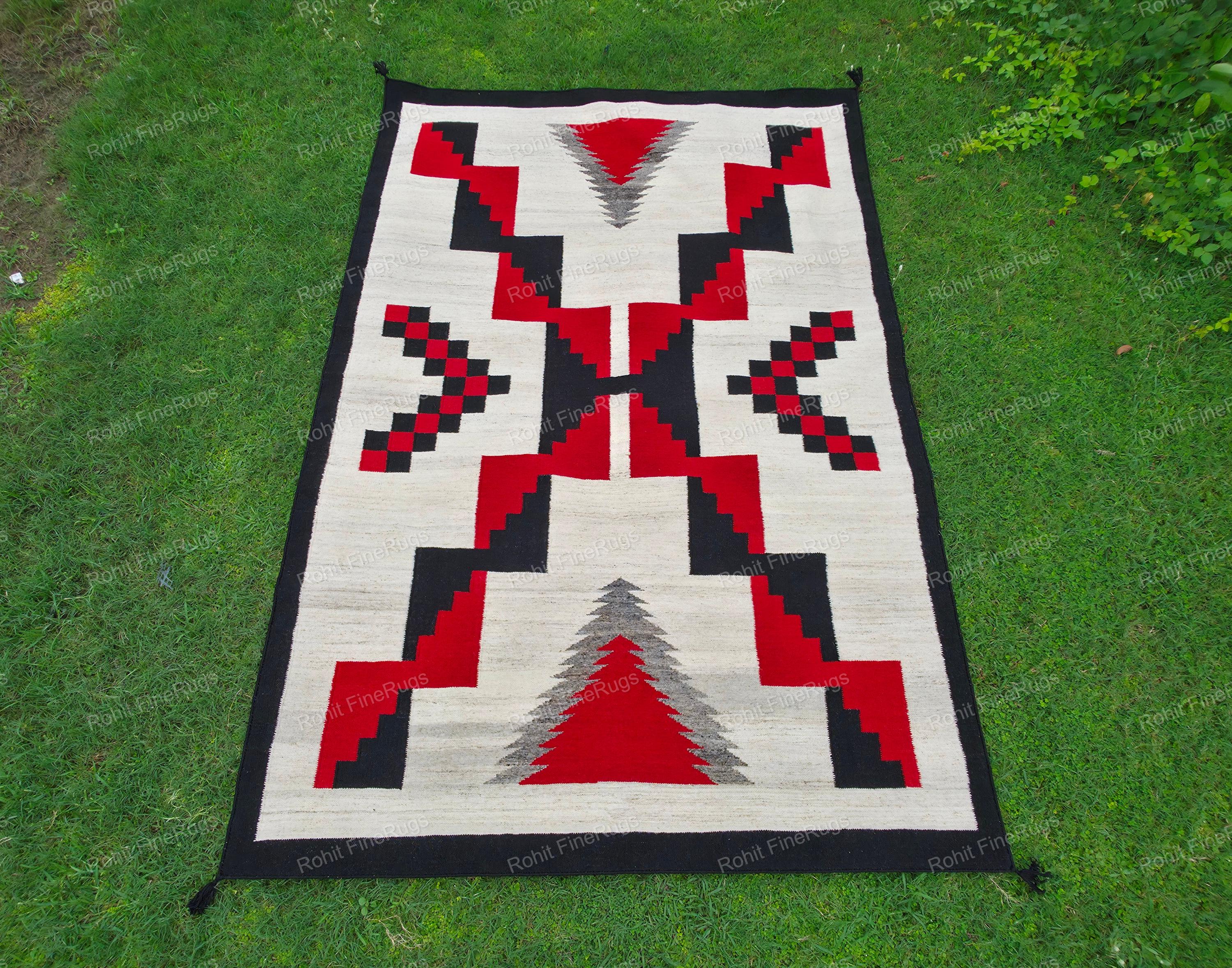 6x9 Handwoven Wool Navajo Rug Southwestern Pattern Native American