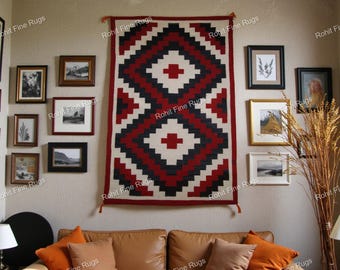 Alfombra navajo de lana tejida a mano de 4 x 6 pulgadas, diseño del suroeste, para colgar en la pared, mexicana, para inauguración de la casa, decoración personalizada, alfombra de lana, regalo de San Valentín