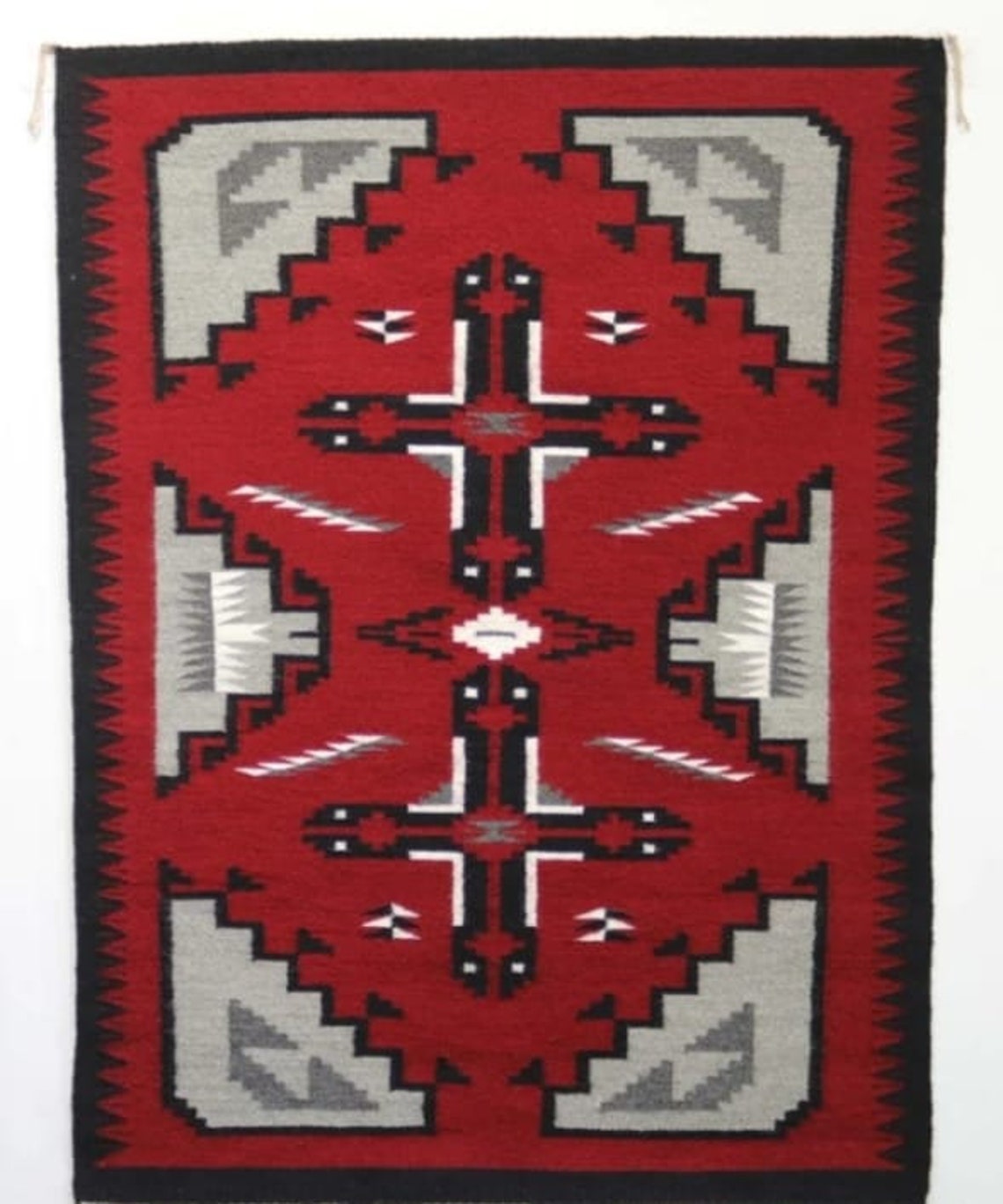Handwoven Navajo Kilim Wool Dhurrie , Geometric Patterned , Western