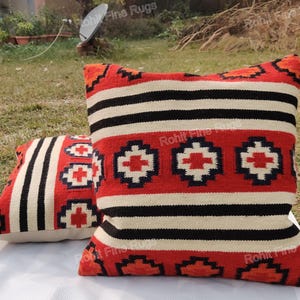 Par de fundas de almohada de lana tejidas a mano estilo Navajo de 20"x20", con estampado del suroeste, estilo nativo americano y decoración mexicana. Ideales para la cama o el sofá.