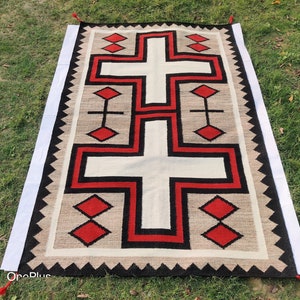 Bellissimo tappeto Navajo in lana tessuto a mano, 5 x 8 piedi, motivo sud-occidentale, stile nativo americano, tappeto Two Grey Hills, tappeto messicano, articolo da regalo di San Valentino