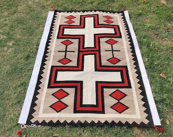 5x8 Ft Handwoven Navajo Rug , Kilim Rug , Wool Rug , North East American Rug , Modern Design , Native Wool Rug , Area Rug , Two Hills Rug