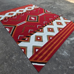 9x12 Ft Handwoven Wool Kilim Navajo Rug Geometric Pattern Native Indian Trible Rug , Home Decor Rug , Birthday Gift Moroccan Rug , Aztec Rug