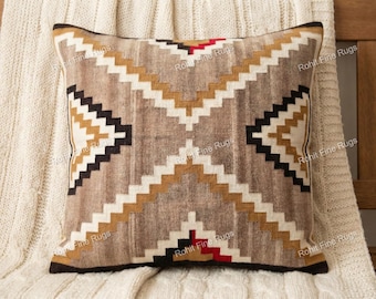 22"x22" Handwoven wool Navajo rug Pillow cover Southwestern Pattern Native American Style 4 Triangle Design Cushion Covers Mexican Decor
