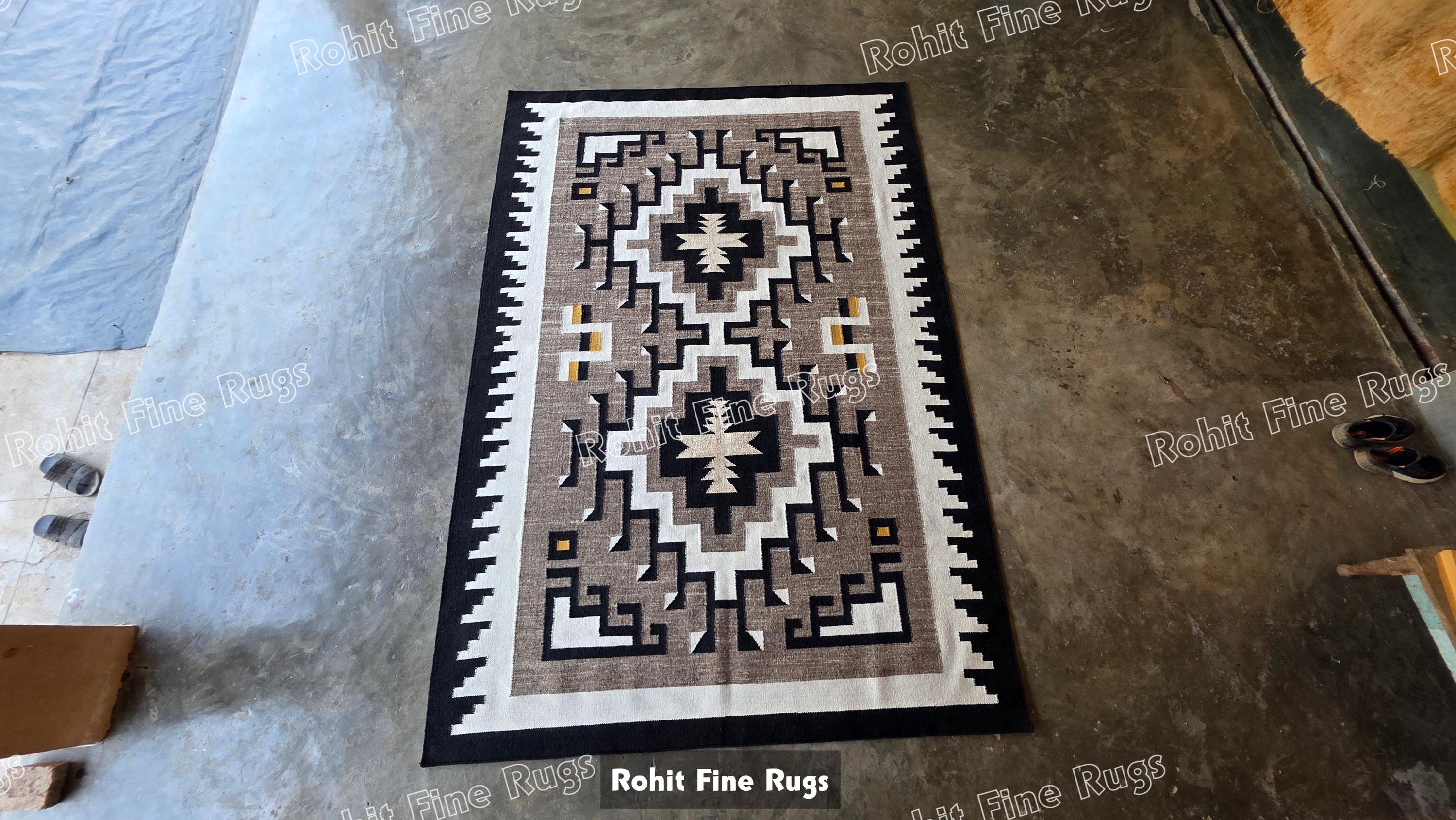Custom Size Handwoven Wool Navajo Rug Southwestern Pattern Native