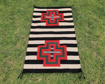 Tappeto Navajo in lana tessuto a mano, 3 x 5 piedi, motivo sud-occidentale, stile nativo americano, design moderno, decorazione per la casa, tappeto messicano, tappeto zapoteco per inaugurazione della casa