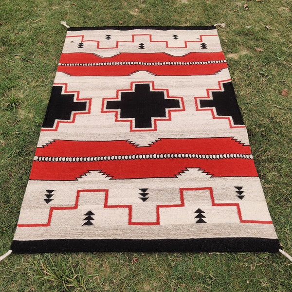 On Sale : Handwoven  Navajo Kilim style Kilim Rug Geometric Pattern Western Design Home decor Rug Size 4x6  Free Shipping