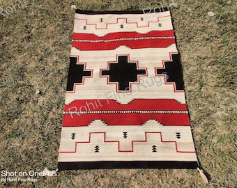 4x6 Handwoven Wool Navajo Rug Southwestern Pattern Wall Hanging Mexican Rug Housewarming Home Décor Custom Area wool rug New Year Gift Item