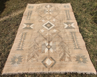 Alfombra de yute tejida a mano de 2,7 x 3,6 metros (9 x 12 pies) estilo nativo americano para decoración del hogar, alfombra de yute ecológica con estampado del suroeste, tamaño personalizado hecho a pedido.