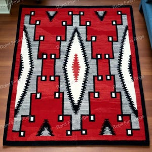 2,4 x 3 meter handgeweven rood wollen Navajo-tapijt met zuidwestelijk patroon, in inheemse Amerikaanse stijl, woondecoratie, Mexicaans tapijt, housewarming, groot Zapotec-tapijt
