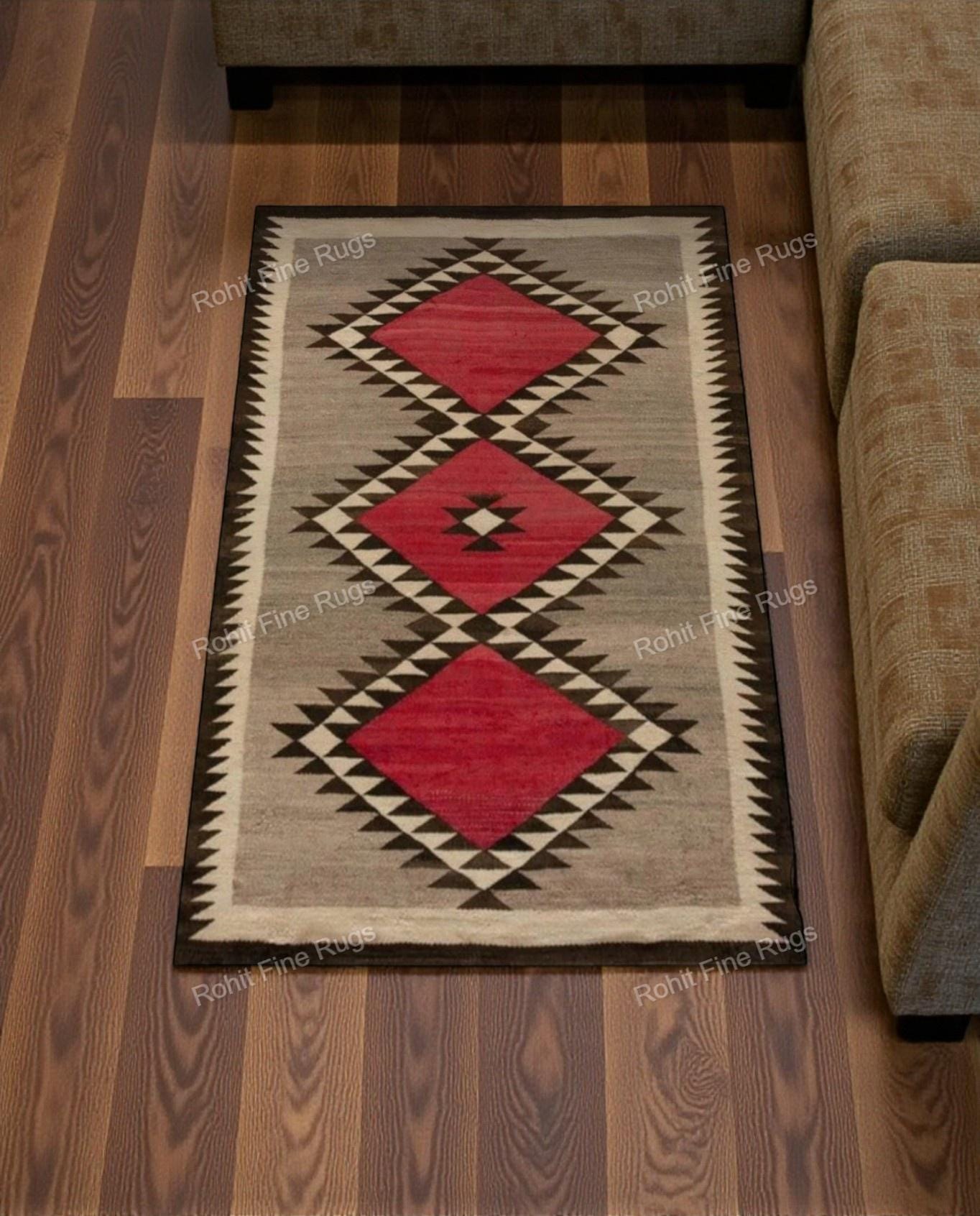 3x5 Ft Handwoven Wool Navajo Rug Southwestern Pattern Native