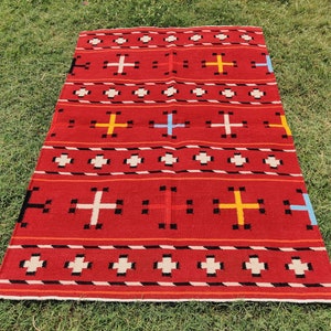 4x6 Ft Handwoven Kilim Wool Multicolor Navajo Rug Southwestern Pattern Native Trible area Housewarming Rug Navaho Rug Wall Hanging Decor Rug