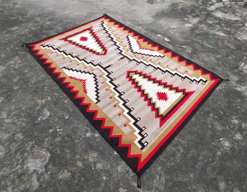 8x10 Ft Handwoven Wool Navajo Rug Southwestern Pattern Native American ...