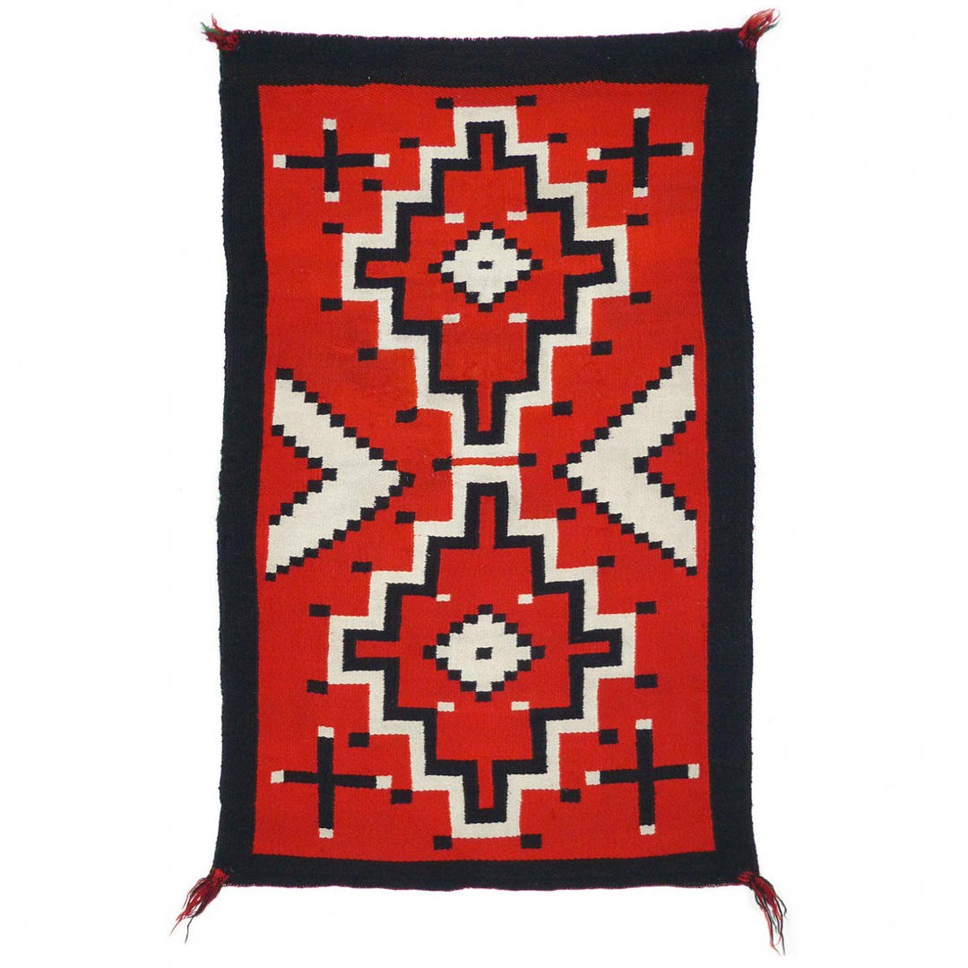 5x8 Ft Handwoven Red Wool Navajo Rug Southwestern Pattern Native ...