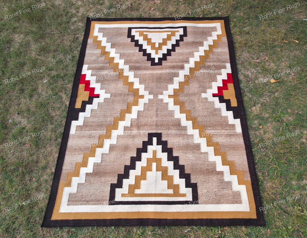 6x9 Ft Handwoven Wool Navajo Rug Southwestern Pattern Native American ...