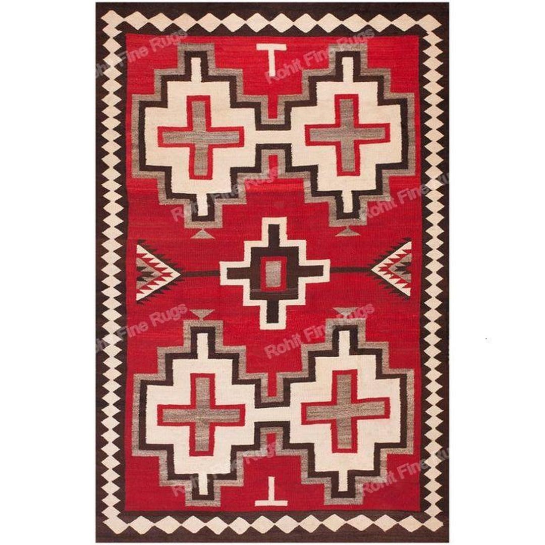 5x8 Handwoven Wool Navajo Rug Southwestern Pattern Native American