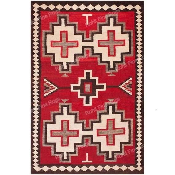 5x8 Handwoven Wool Navajo Rug Southwestern Pattern Native American