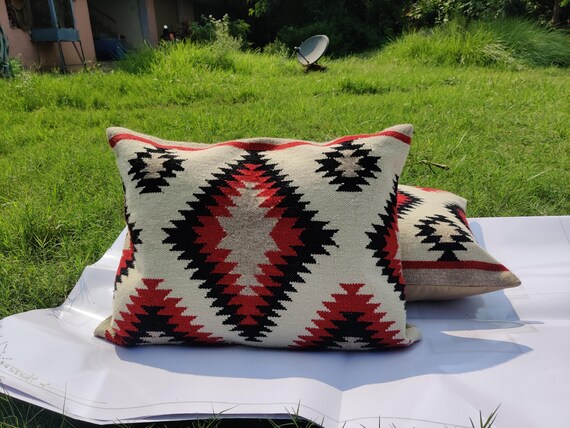 Handwoven Wool Navajo Rug Pillow Cover Southwestern Style Pillow Cover Turkish Kilim Pillow Cover Size 18x24 Inch Free Shipping pair Etsy