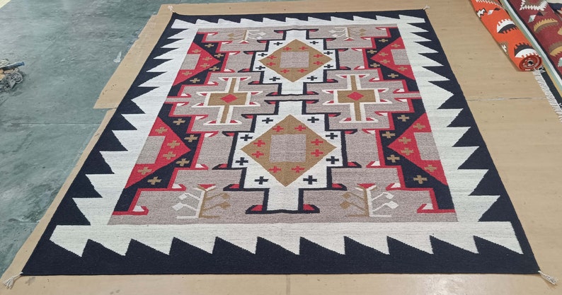 Western Inspired Beauty Handwoven Navajo Kilim Wool Rug 8x10 Geometric ...