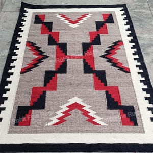 Tapete Navajo de lã tecido à mão, padrão do sudoeste americano, estilo nativo americano, decoração para casa, tapete mexicano, design de trovão, tapete zapoteca grande, frete grátis.