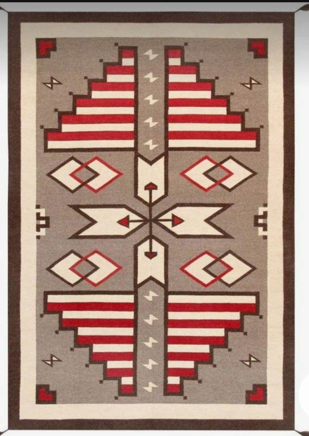 Handwoven Navajo Kilim Wool Dhurrie , Geometric Patterned , Western