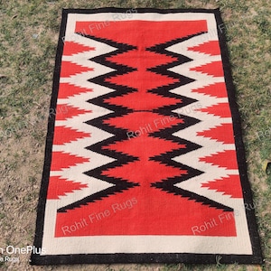 4x6 Ft Handwoven wool Navajo Rug Southwestern Pattern Wall Hanging Home Decor Turkish Kilim Rug Zig Zag Style Birthday Gift , Christmas Gift