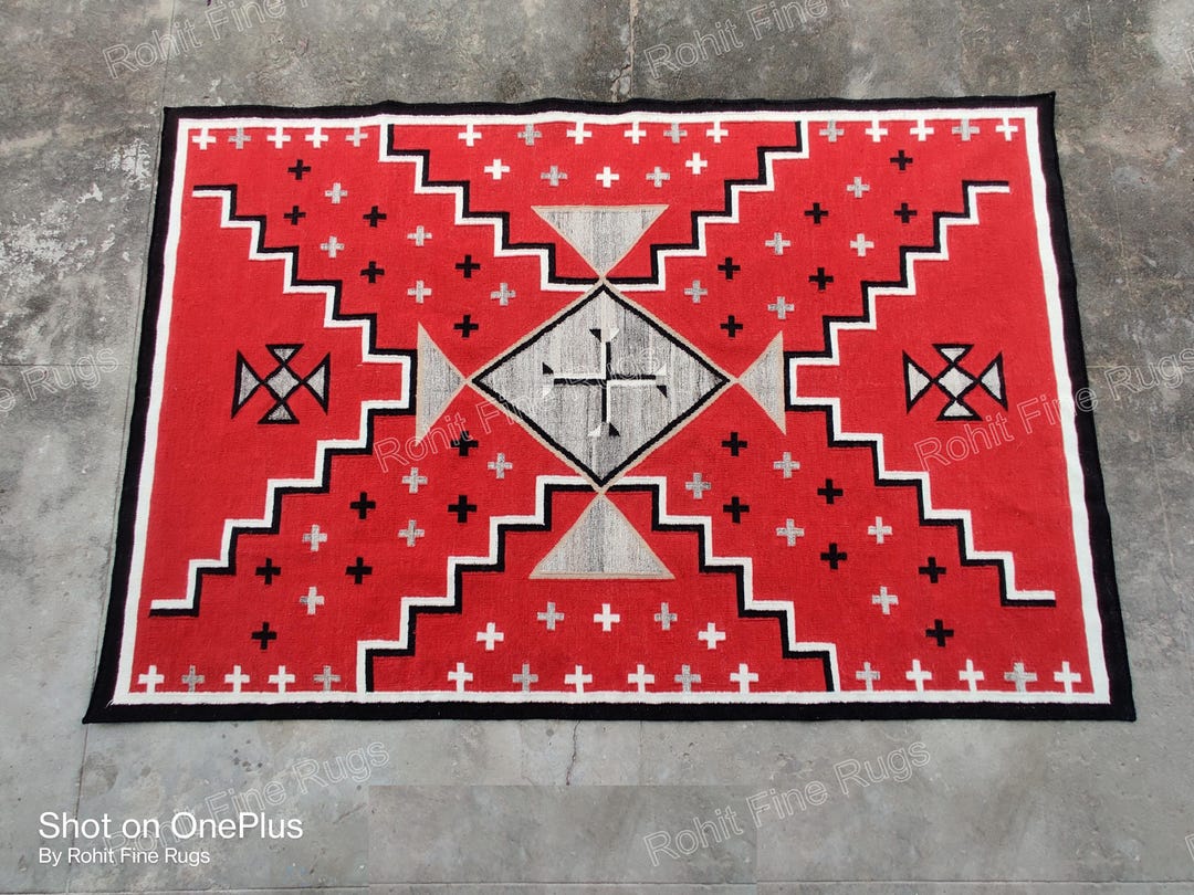 Southwestern Pattern Rug Handwoven Wool Navajo Rug Southwestern Pattern Native American Style ...