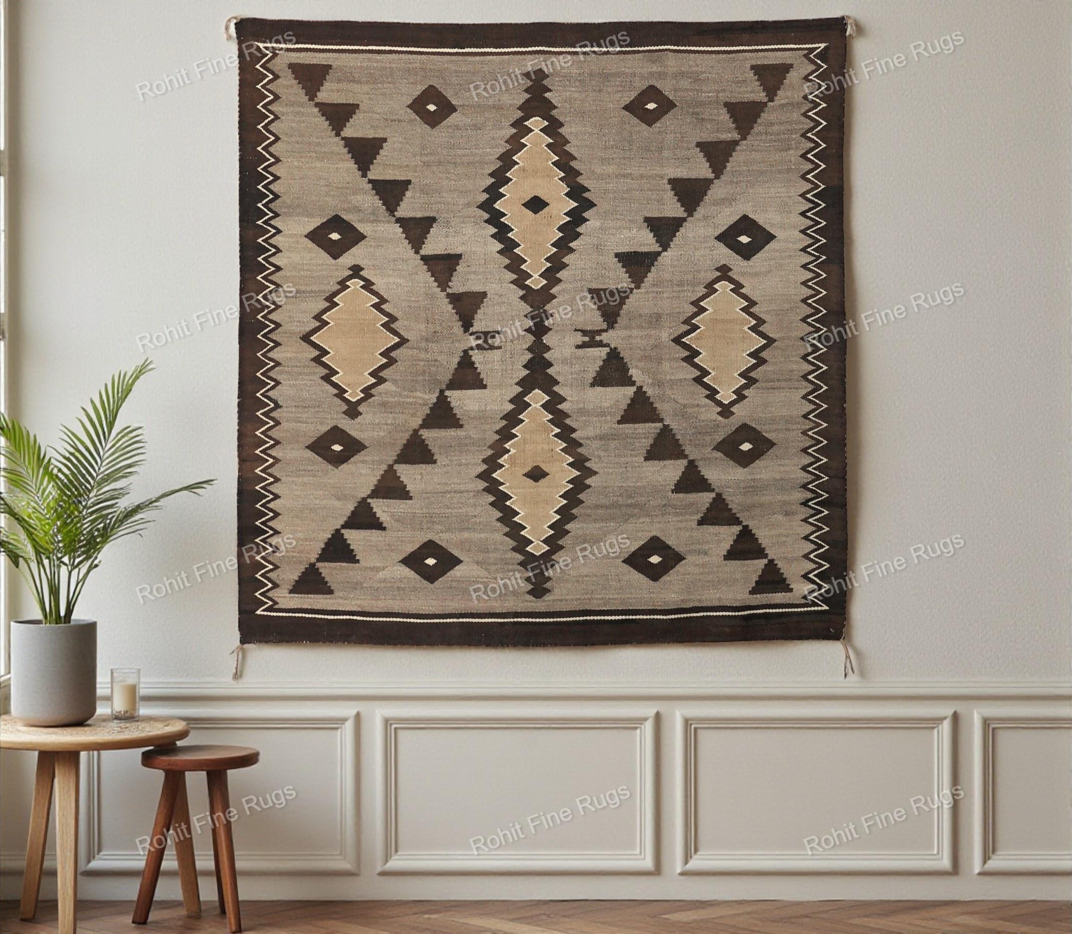 8x8 Ft Handwoven Wool Navajo Rug Modern Design Southwestern